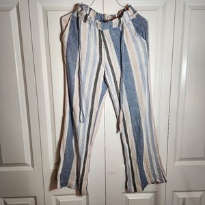 Women's blue stripe linen pants.